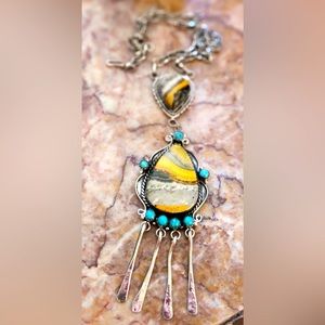 Unique large bumblebee jasper & turquoise necklace